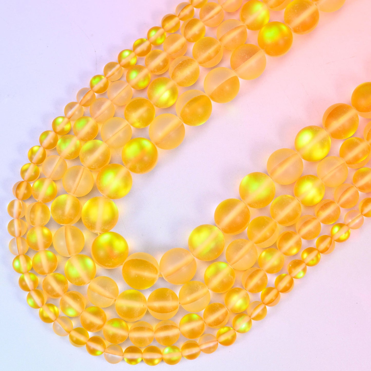 Mystic Aura Matte Yellow Round Glass Beads: Iridescent Jewelry Making Supply
