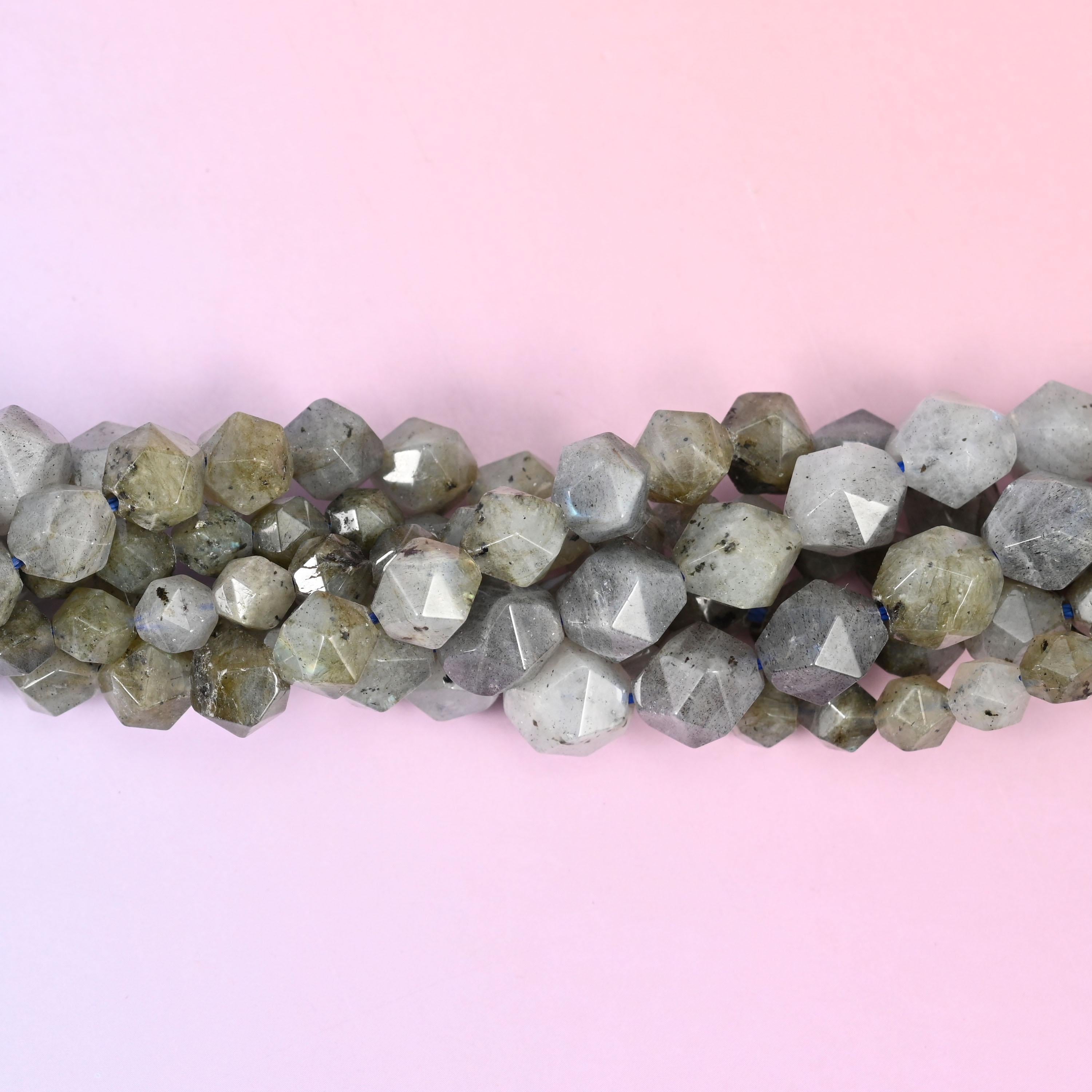 Gray Labradorite Diamond Star Cut Beads: 6mm-10mm Gemstone Strand