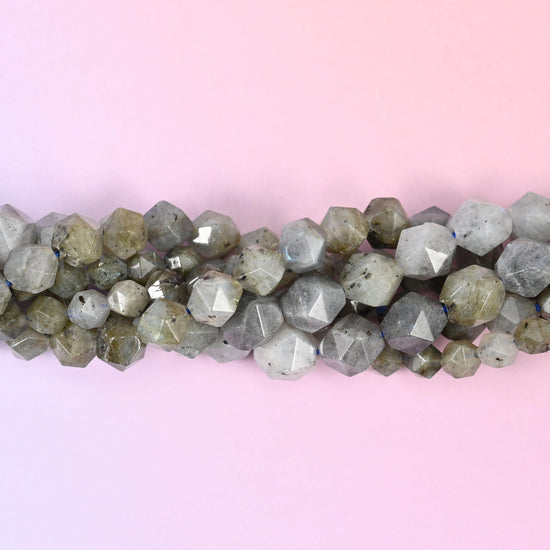 Gray Labradorite Diamond Star Cut Beads: 6mm-10mm Gemstone Strand