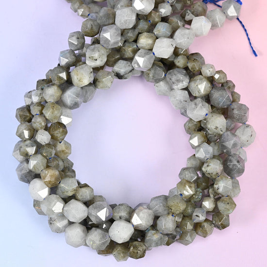 Gray Labradorite Diamond Star Cut Beads: 6mm-10mm Gemstone Strand