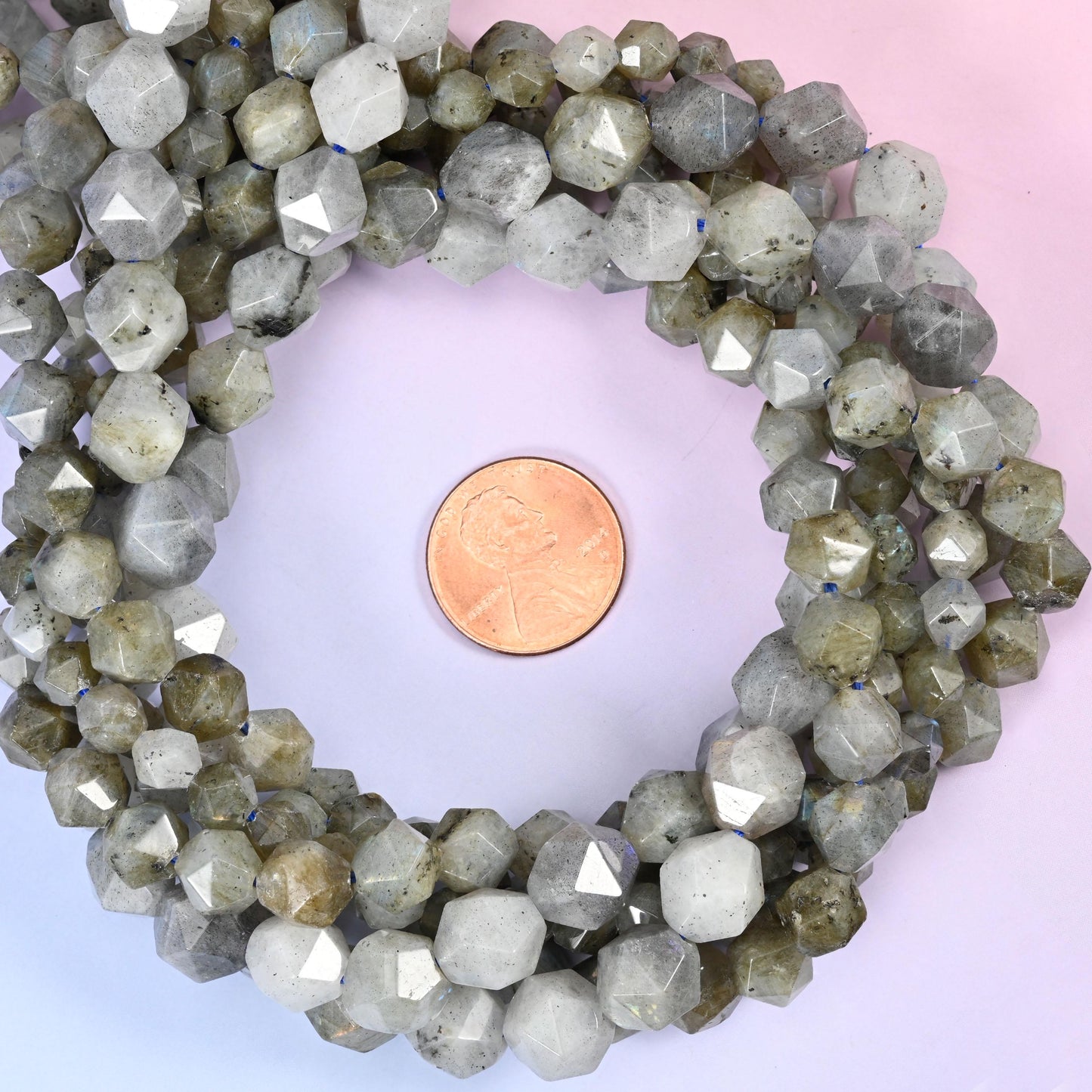 Gray Labradorite Diamond Star Cut Beads: 6mm-10mm Gemstone Strand