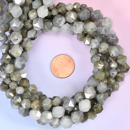Gray Labradorite Diamond Star Cut Beads: 6mm-10mm Gemstone Strand