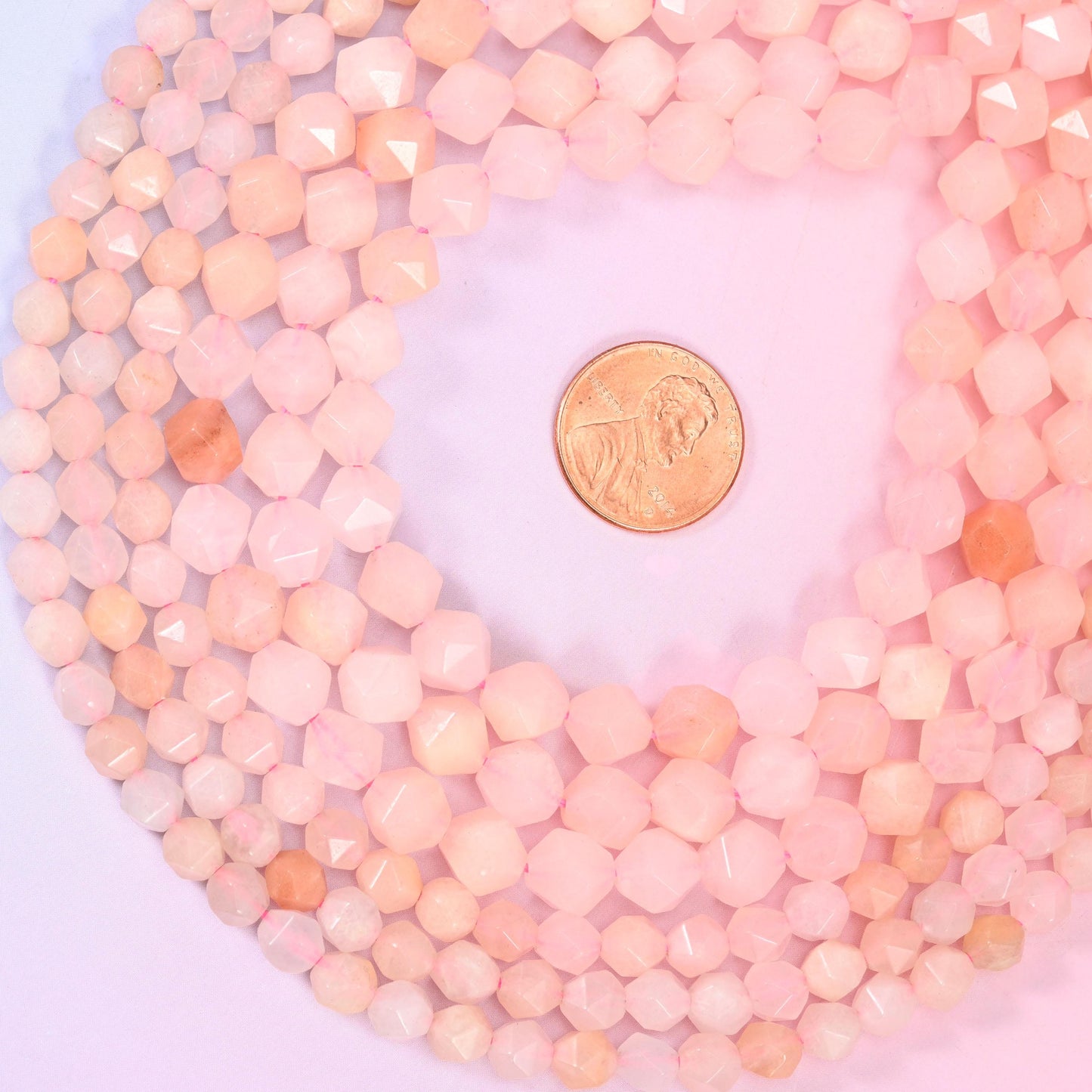 Pink Aventurine Beads: Faceted Diamond Star Cut, 6-10mm, 15.5 inch Strand