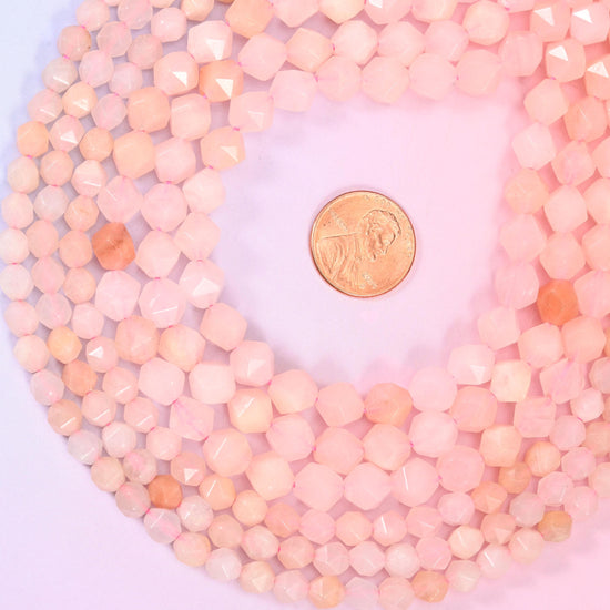 Pink Aventurine Beads: Faceted Diamond Star Cut, 6-10mm, 15.5 inch Strand