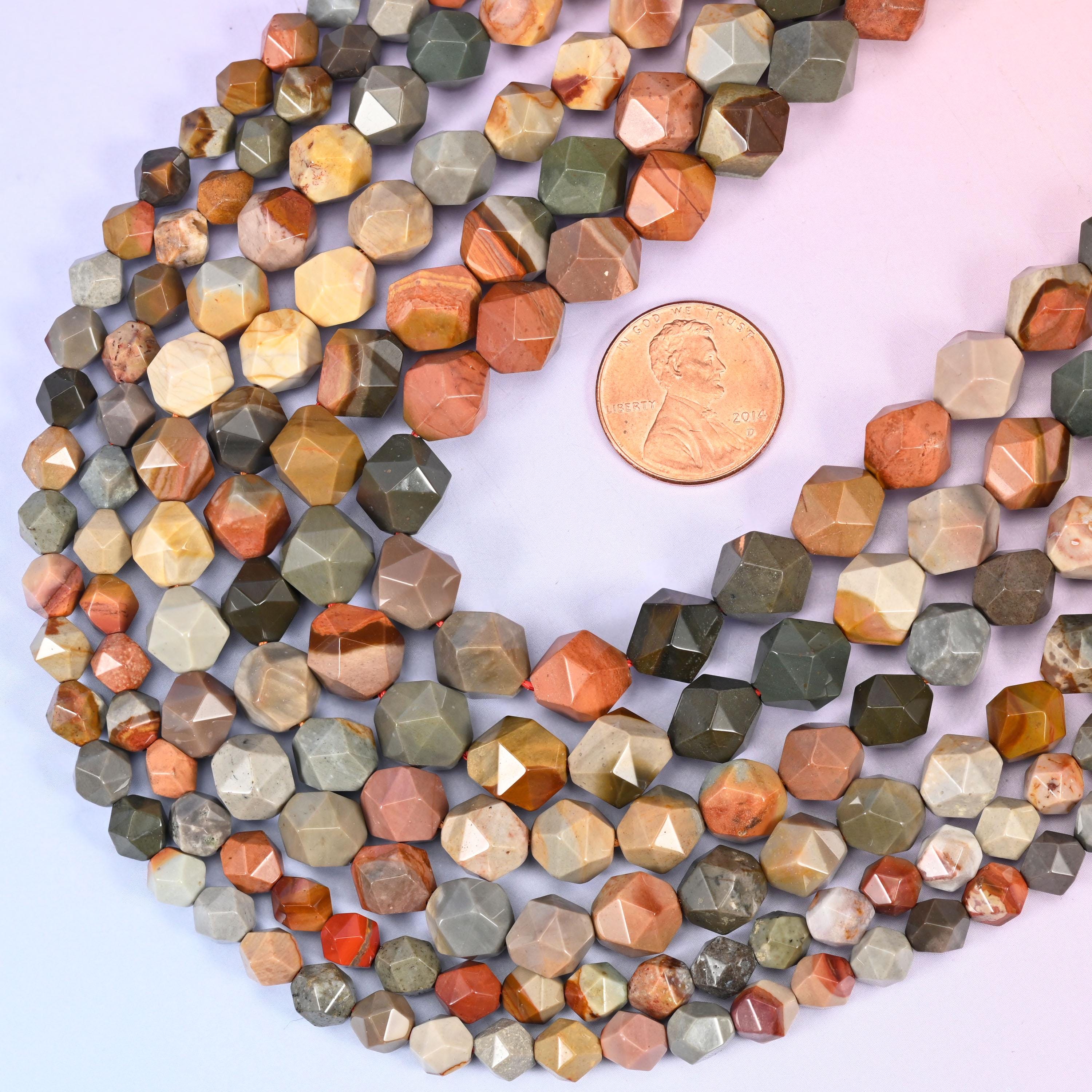 American Picture Jasper Beads: Faceted Diamond Star Cut, 6-10mm, 15.5 inch Strand