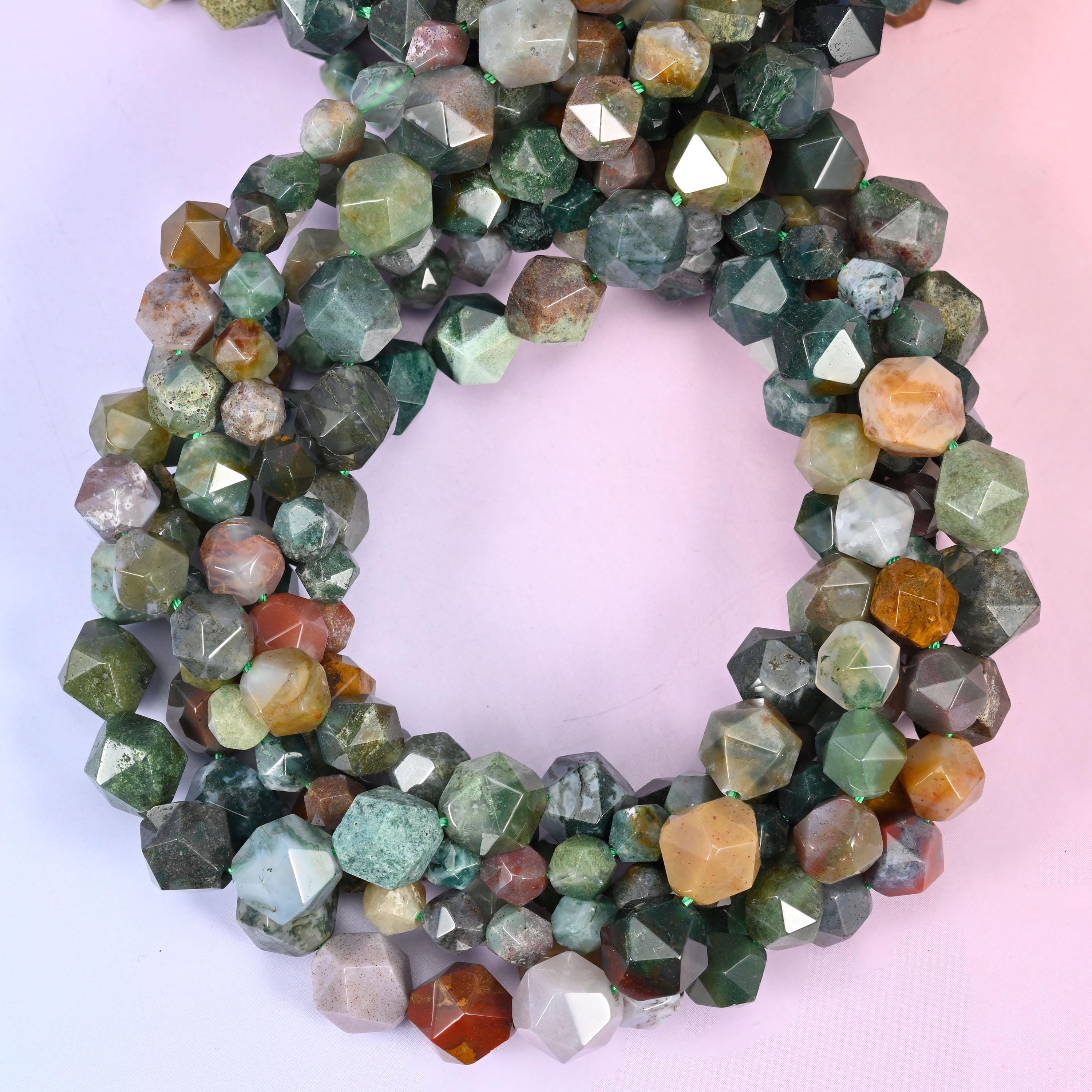 Indian Agate Beads: Faceted Diamond Star Cut, 6-10mm, 15.5 inch Strand