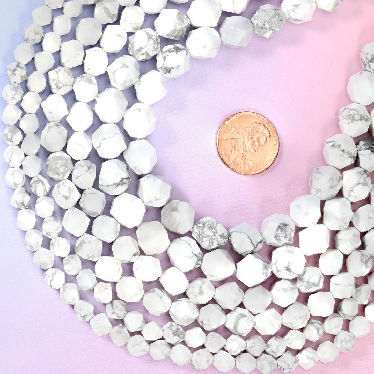 White Howlite Beads: Faceted Diamond Star Cut, 6-10mm, 15.5 inch Strand