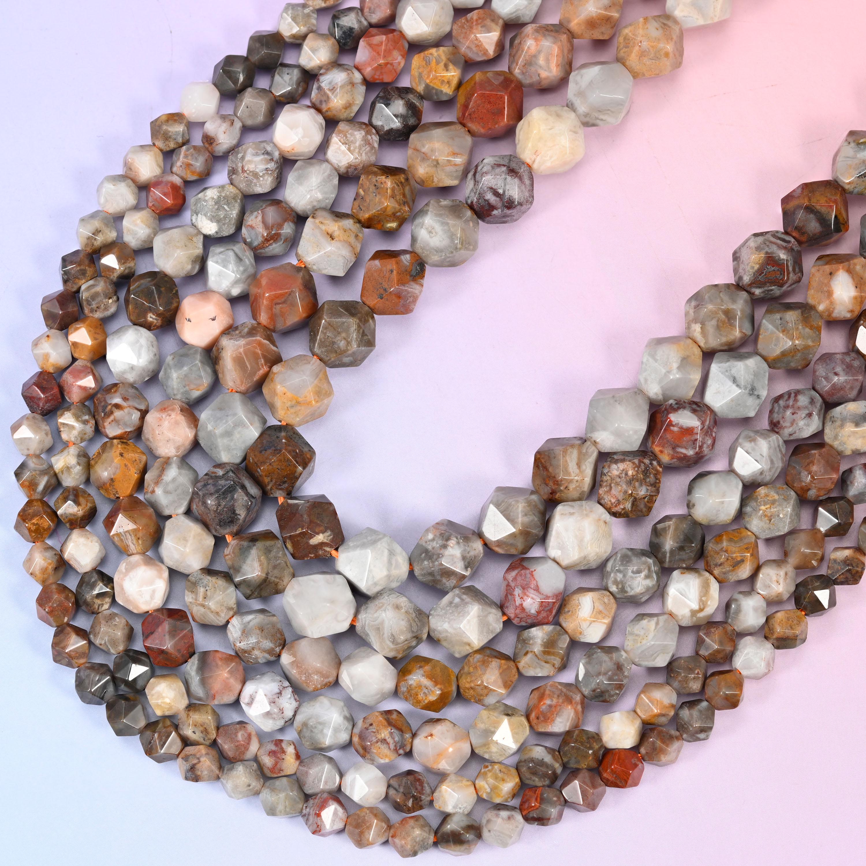 Gobi Desert Agate Beads: Faceted Diamond Star Cut, 6-10mm, 15.5 inch Strand