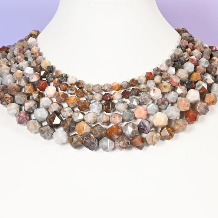 Gobi Desert Agate Beads: Faceted Diamond Star Cut, 6-10mm, 15.5 inch Strand