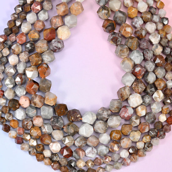 Gobi Desert Agate Beads: Faceted Diamond Star Cut, 6-10mm, 15.5 inch Strand