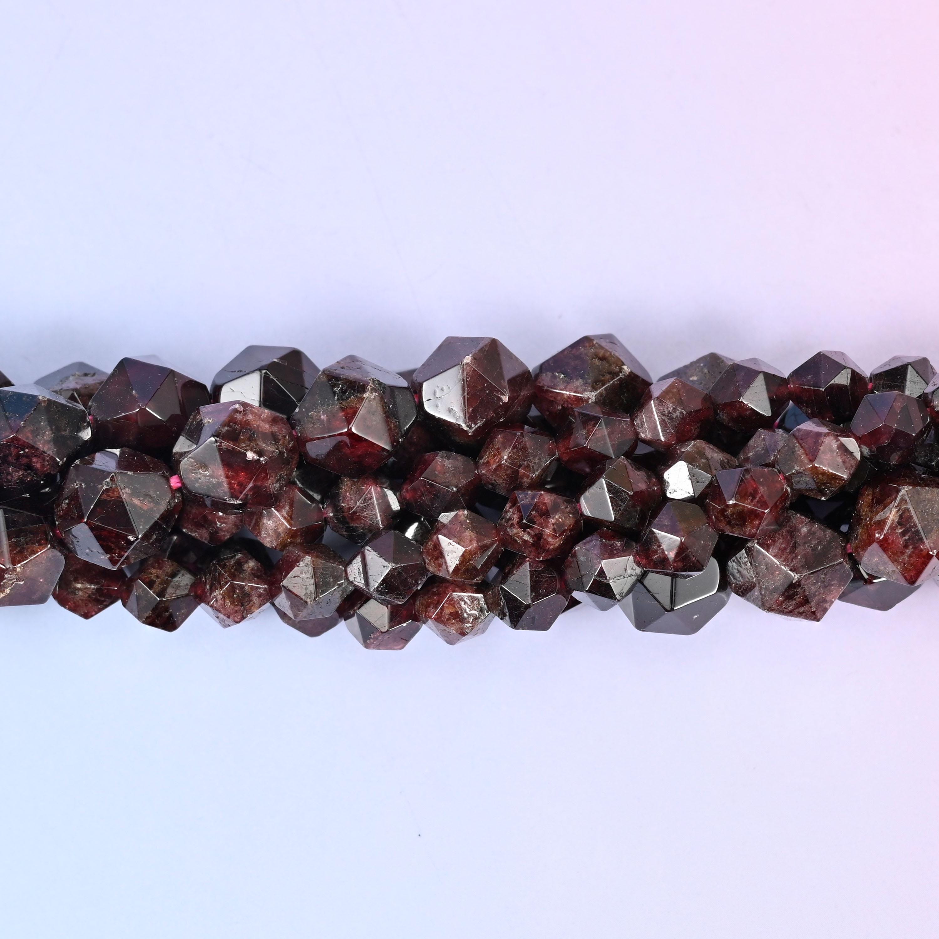 Red Garnet Beads: Faceted Diamond Star Cut, 6-10mm, 15.5 inch Strand