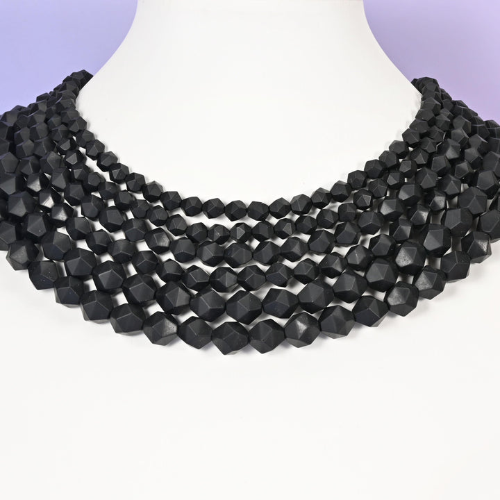 Matte Black Onyx Beads: Faceted Diamond Star Cut, 6-10mm, 15.5 inch Strand