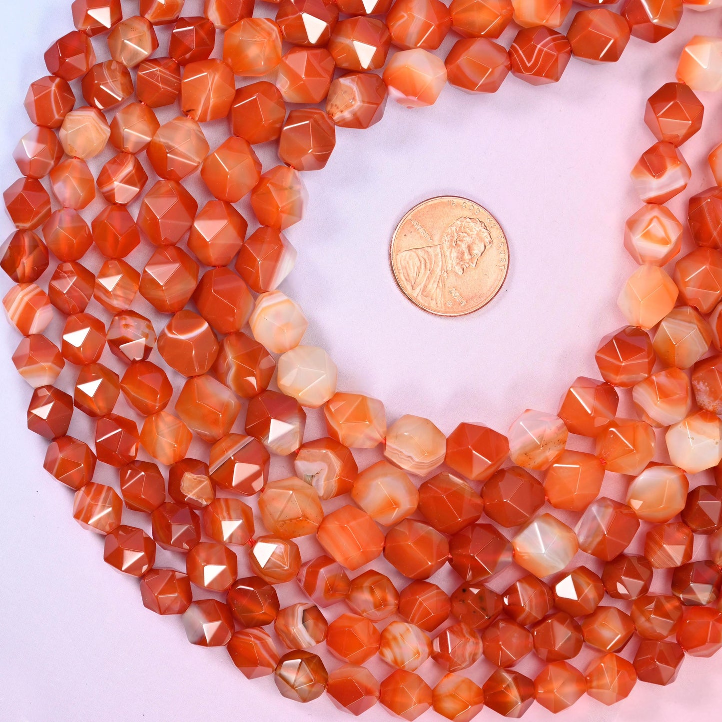 Red Strip Agate Beads: Faceted Diamond Star Cut, 6-10mm, 15.5 inch Strand