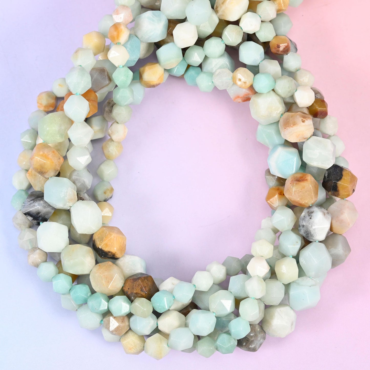 Multi-Color Amazonite Beads: Faceted Diamond Star Cut, 6-10mm, 15.5 inch Strand