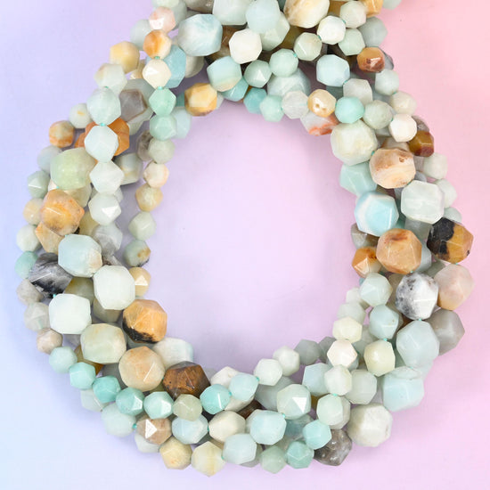 Multi-Color Amazonite Beads: Faceted Diamond Star Cut, 6-10mm, 15.5 inch Strand