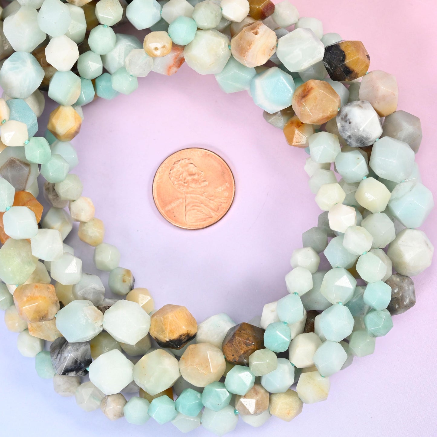 Multi-Color Amazonite Beads: Faceted Diamond Star Cut, 6-10mm, 15.5 inch Strand