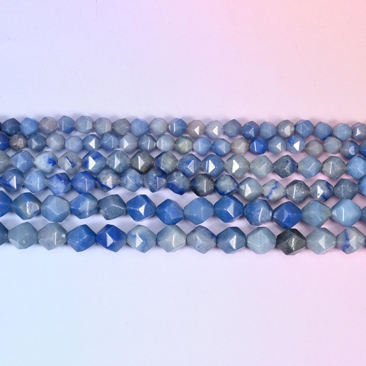 Blue Aventurine Beads: Faceted Diamond Star Cut, 6-10mm, 15.5 inch Strand