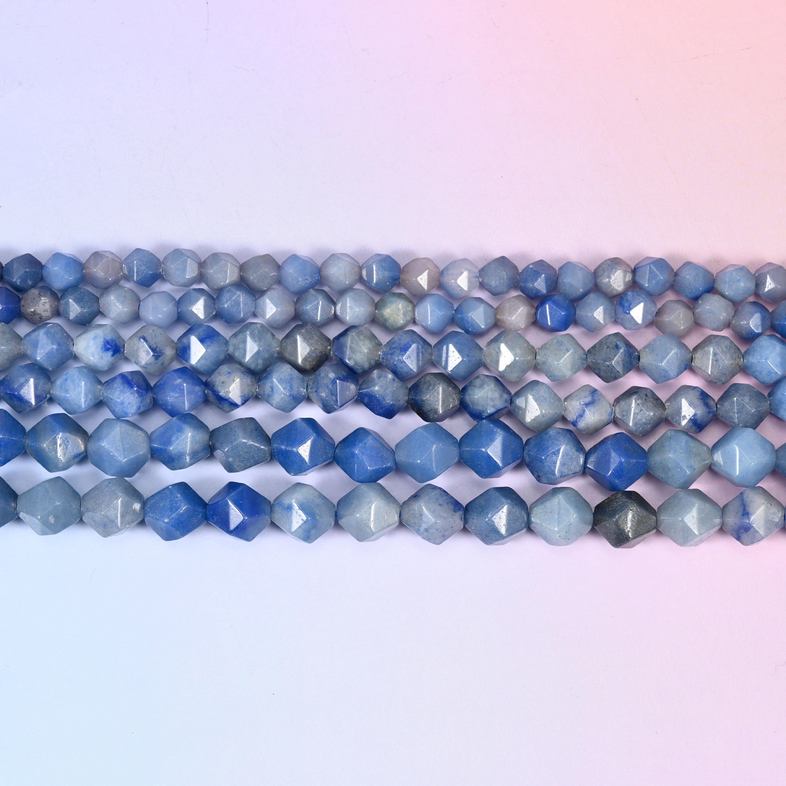 Blue Aventurine Beads: Faceted Diamond Star Cut, 6-10mm, 15.5 inch Strand