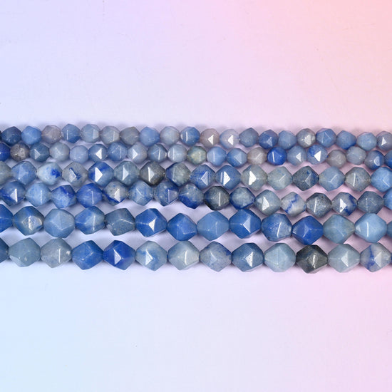 Blue Aventurine Beads: Faceted Diamond Star Cut, 6-10mm, 15.5 inch Strand