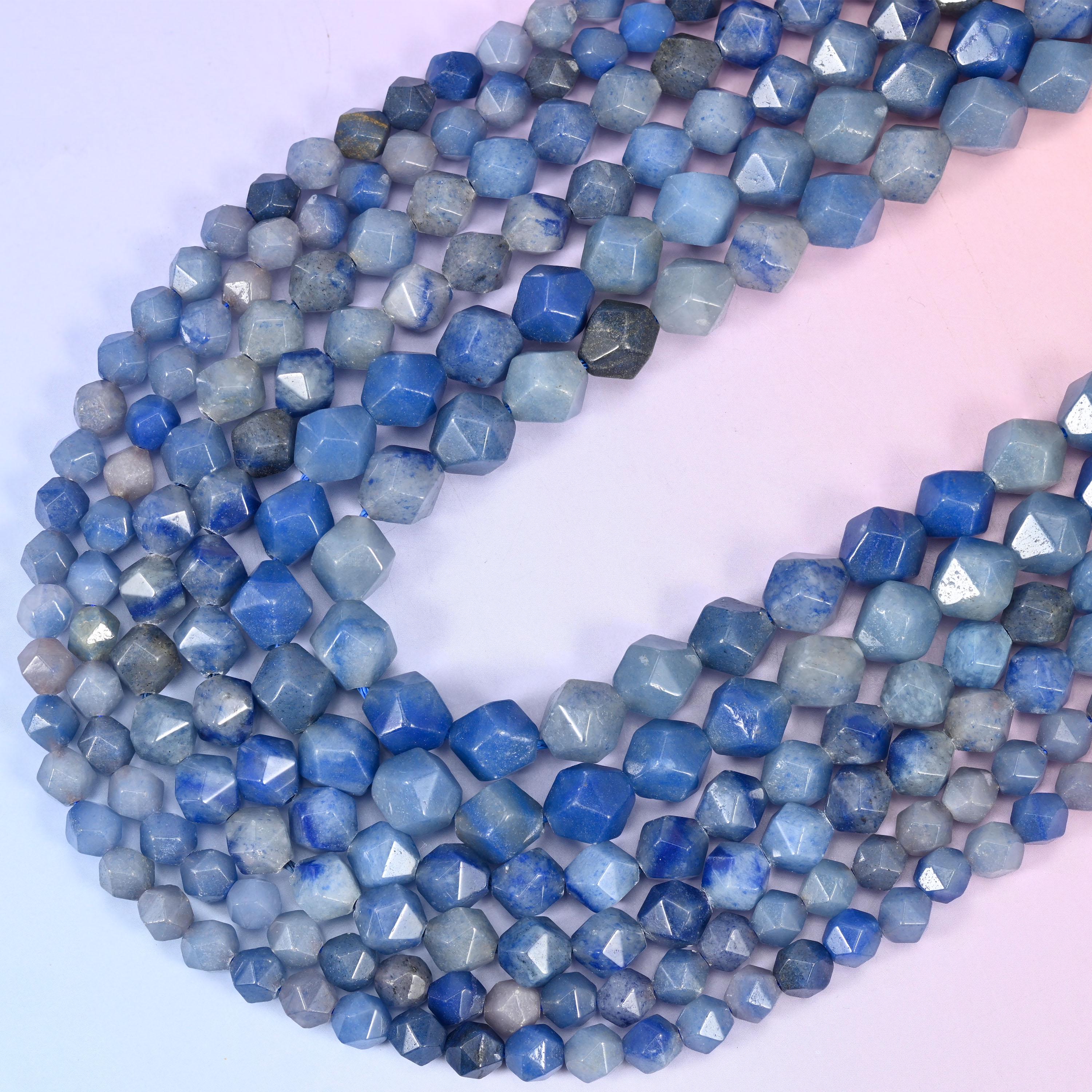Blue Aventurine Beads: Faceted Diamond Star Cut, 6-10mm, 15.5 inch Strand