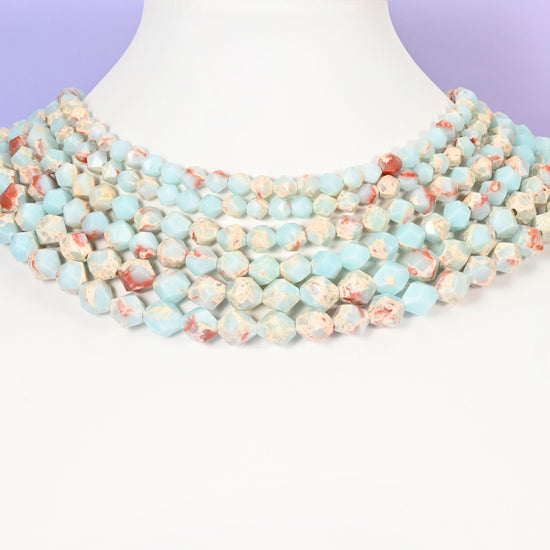 Blue Shoushan Stone Beads: Faceted Diamond Star Cut, 6-10mm, 15.5 inch Strand
