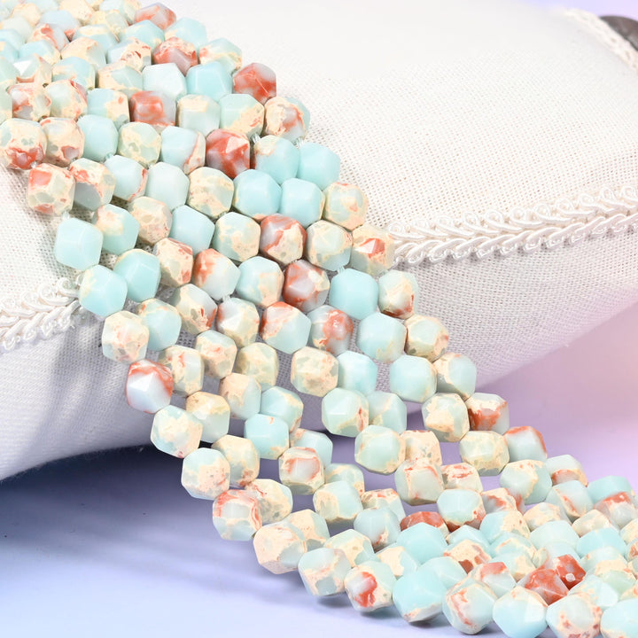 Blue Shoushan Stone Beads: Faceted Diamond Star Cut, 6-10mm, 15.5 inch Strand