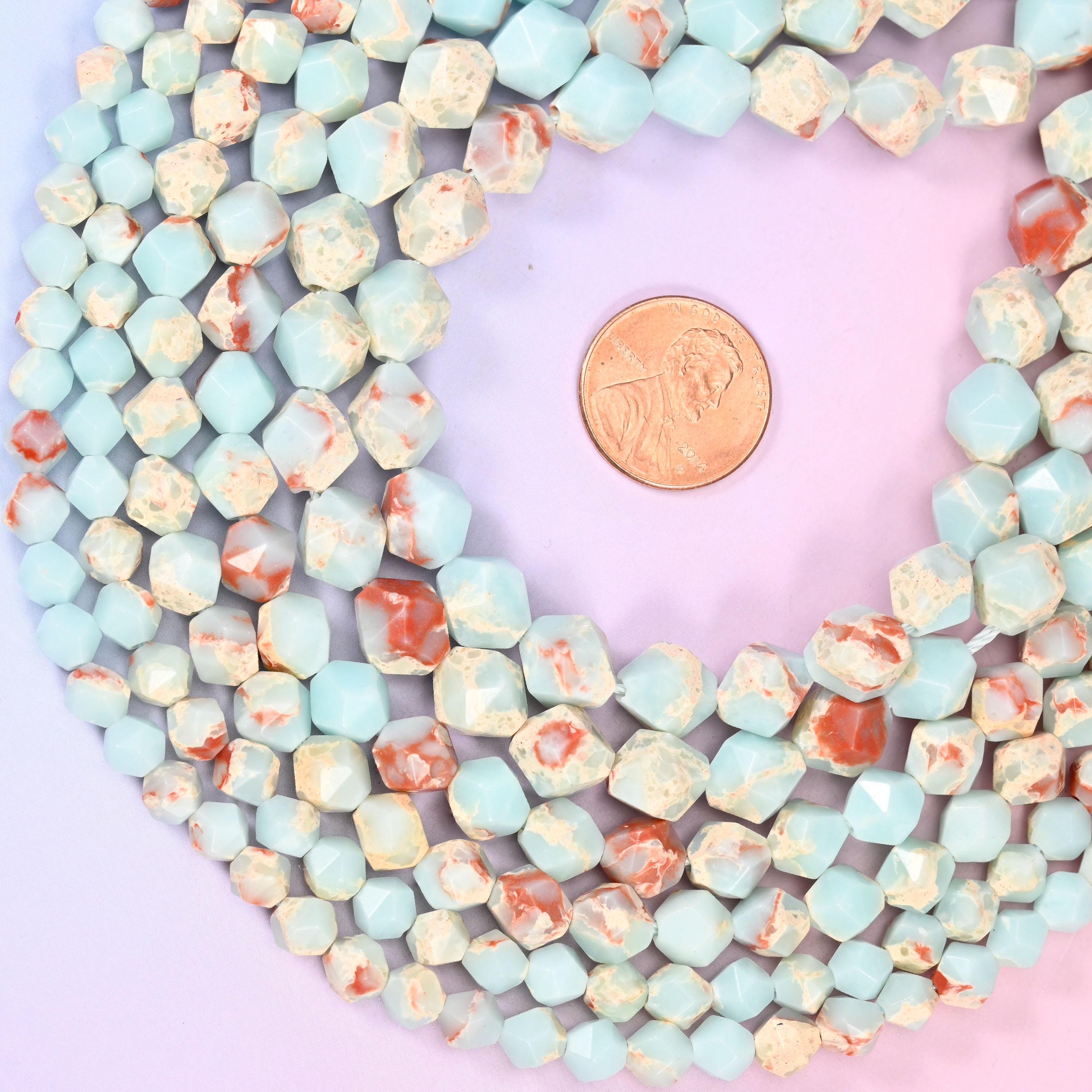 Blue Shoushan Stone Beads: Faceted Diamond Star Cut, 6-10mm, 15.5 inch Strand