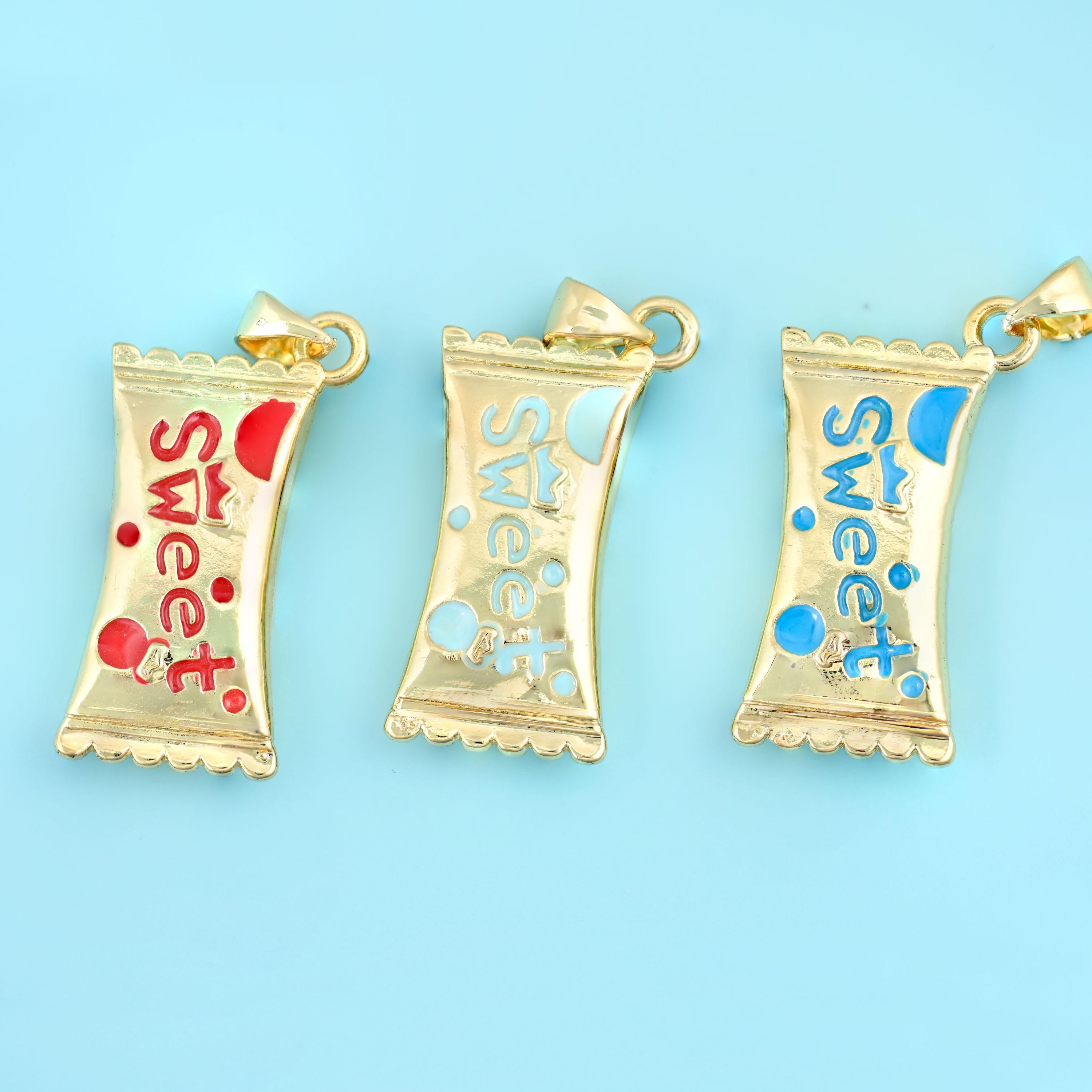 27mm Enamel Sweet Candy Charms, 18K Gold Filled Pendants for DIY Jewelry Making Supply