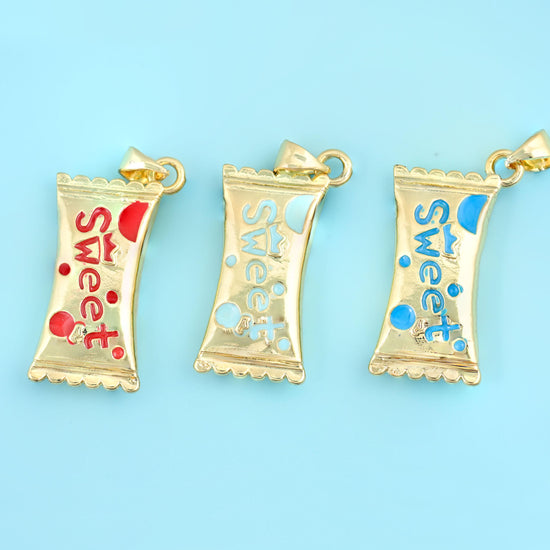 27mm Enamel Sweet Candy Charms, 18K Gold Filled Pendants for DIY Jewelry Making Supply