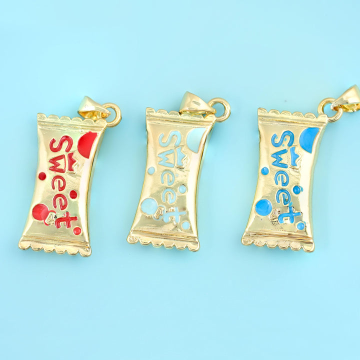 27mm Enamel Sweet Candy Charms, 18K Gold Filled Pendants for DIY Jewelry Making Supply