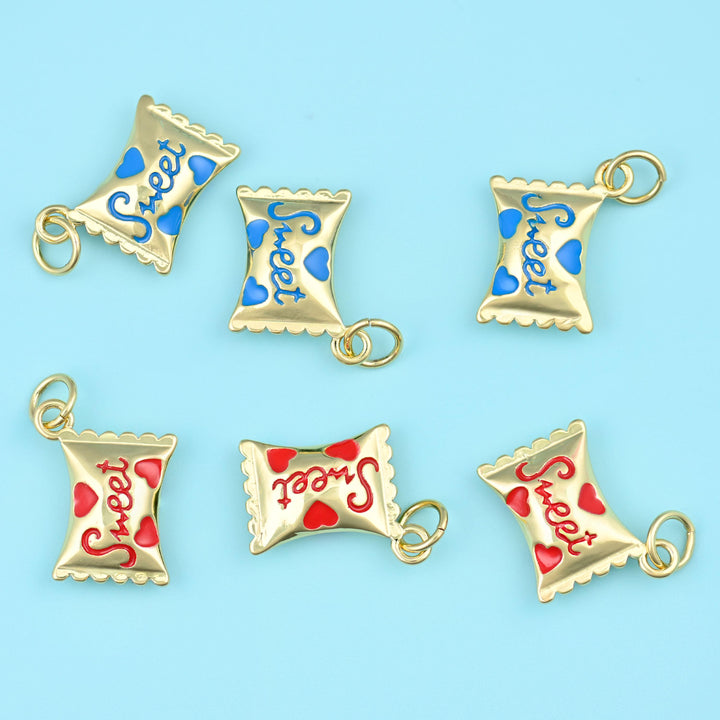 16mm Enamel Sweet Candy Charms, 18K Gold Filled Pendants for DIY Jewelry Making Supply