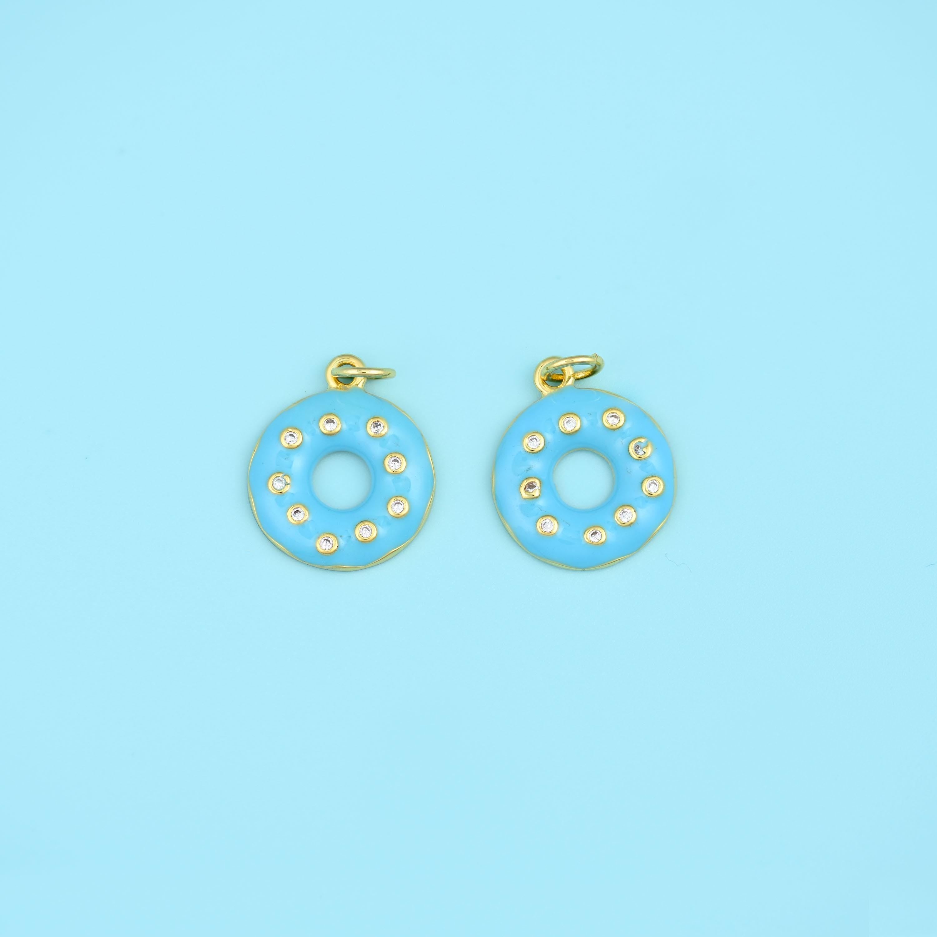 18K Gold Filled Enamel Donut Charms for DIY Jewelry Making Supply