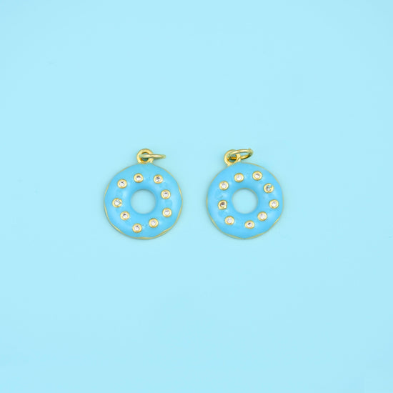 18K Gold Filled Enamel Donut Charms for DIY Jewelry Making Supply