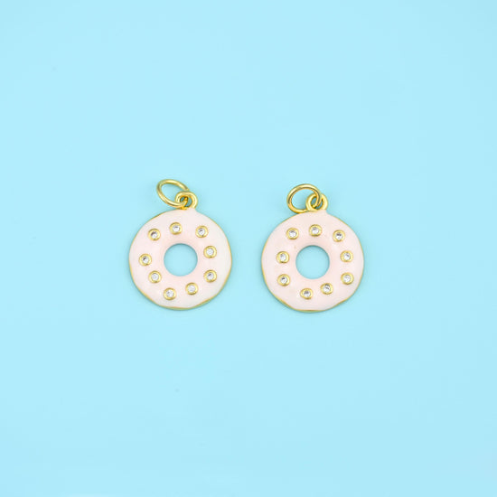 18K Gold Filled Enamel Donut Charms for DIY Jewelry Making Supply