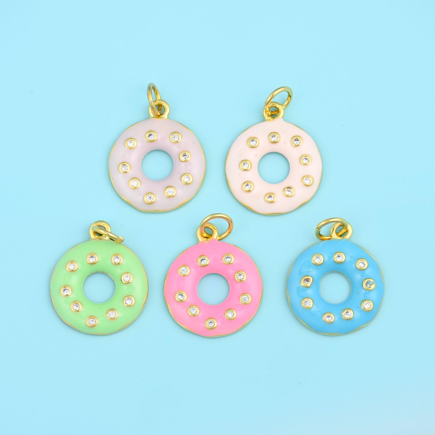 18K Gold Filled Enamel Donut Charms for DIY Jewelry Making Supply