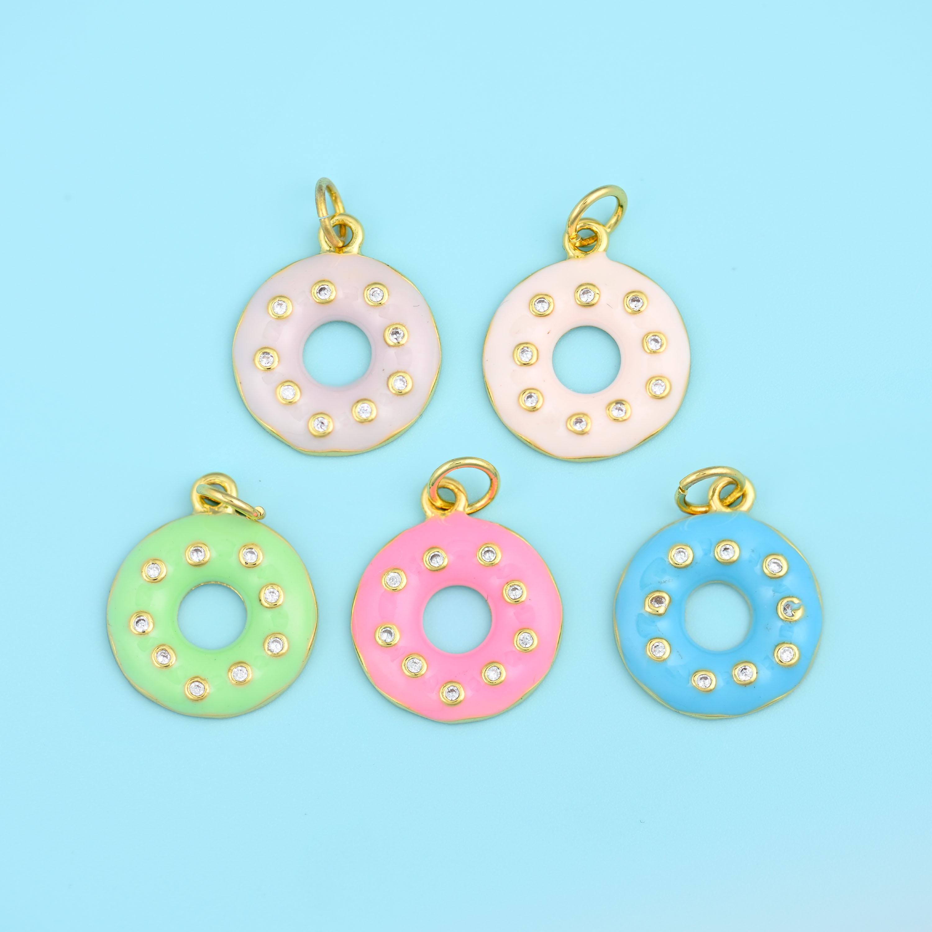 18K Gold Filled Enamel Donut Charms for DIY Jewelry Making Supply