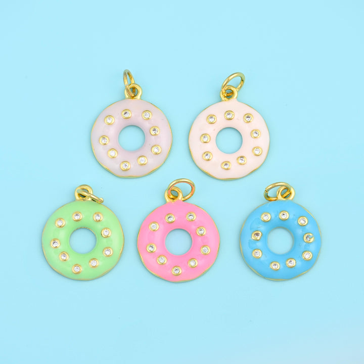 18K Gold Filled Enamel Donut Charms for DIY Jewelry Making Supply