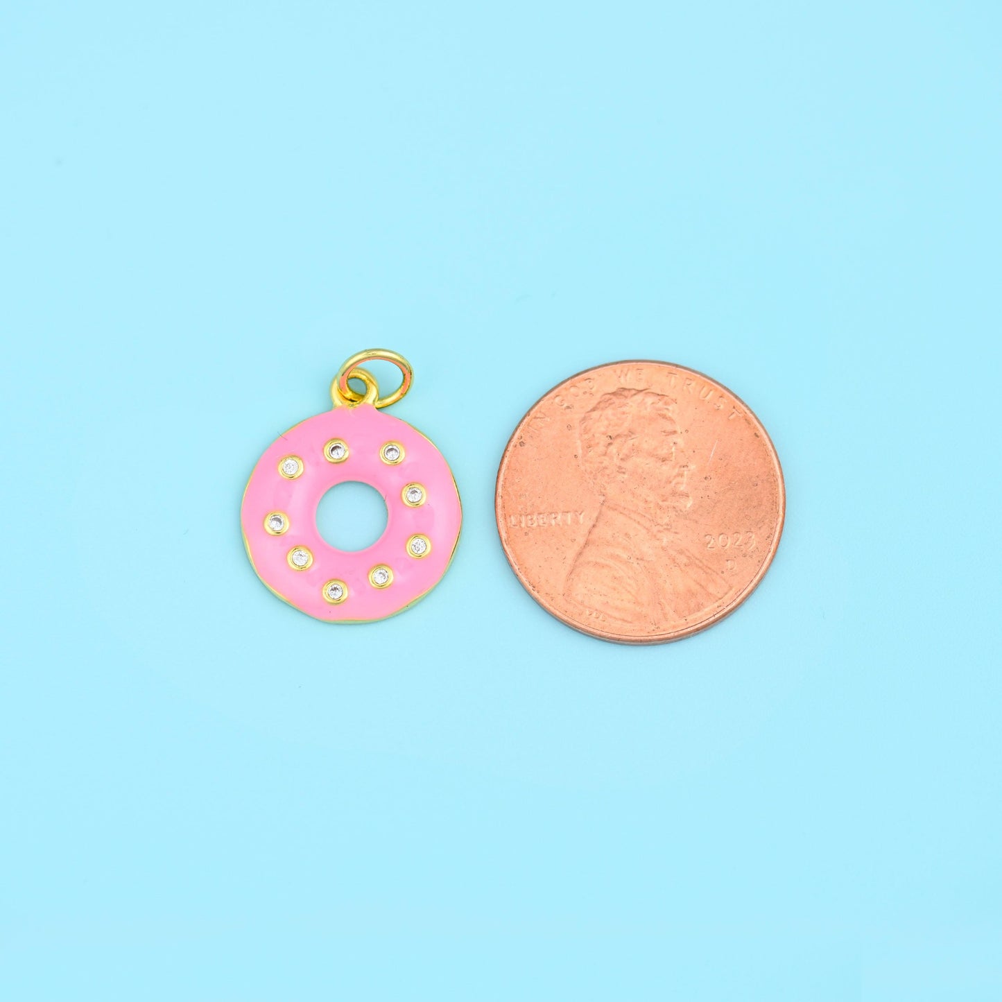 18K Gold Filled Enamel Donut Charms for DIY Jewelry Making Supply