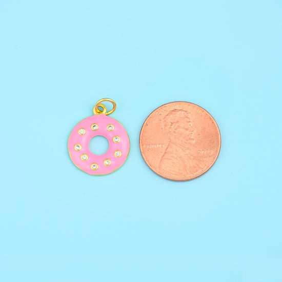 18K Gold Filled Enamel Donut Charms for DIY Jewelry Making Supply
