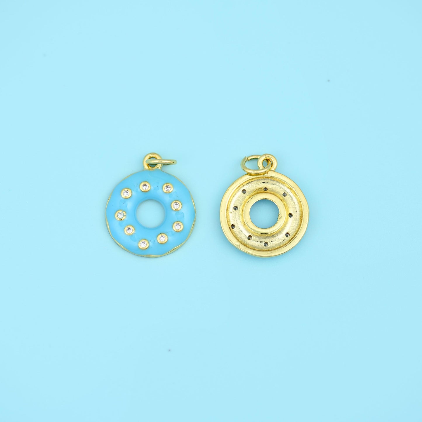 18K Gold Filled Enamel Donut Charms for DIY Jewelry Making Supply