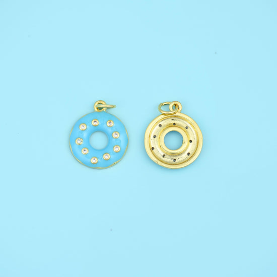 18K Gold Filled Enamel Donut Charms for DIY Jewelry Making Supply