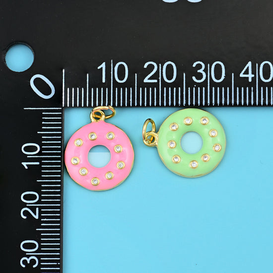 18K Gold Filled Enamel Donut Charms for DIY Jewelry Making Supply
