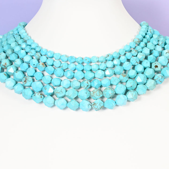 Dyed Blue Howlite Beads: Faceted Diamond Star Cut, 6-10mm, 15.5 inch Strand
