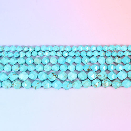 Dyed Blue Howlite Beads: Faceted Diamond Star Cut, 6-10mm, 15.5 inch Strand