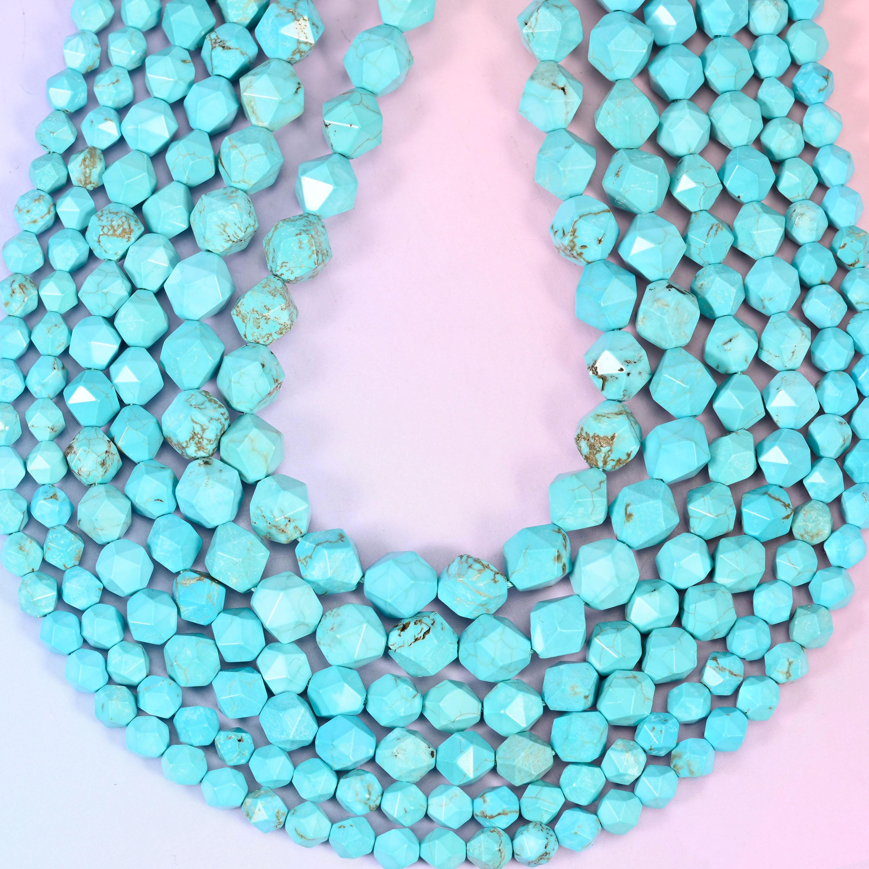 Dyed Blue Howlite Beads: Faceted Diamond Star Cut, 6-10mm, 15.5 inch Strand