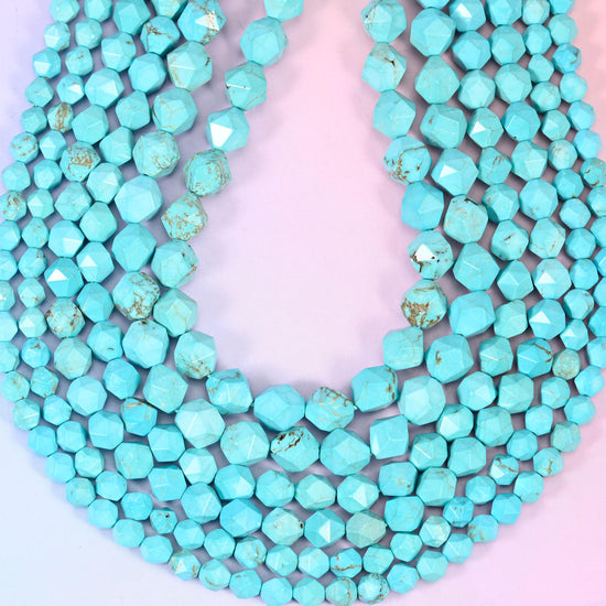 Dyed Blue Howlite Beads: Faceted Diamond Star Cut, 6-10mm, 15.5 inch Strand
