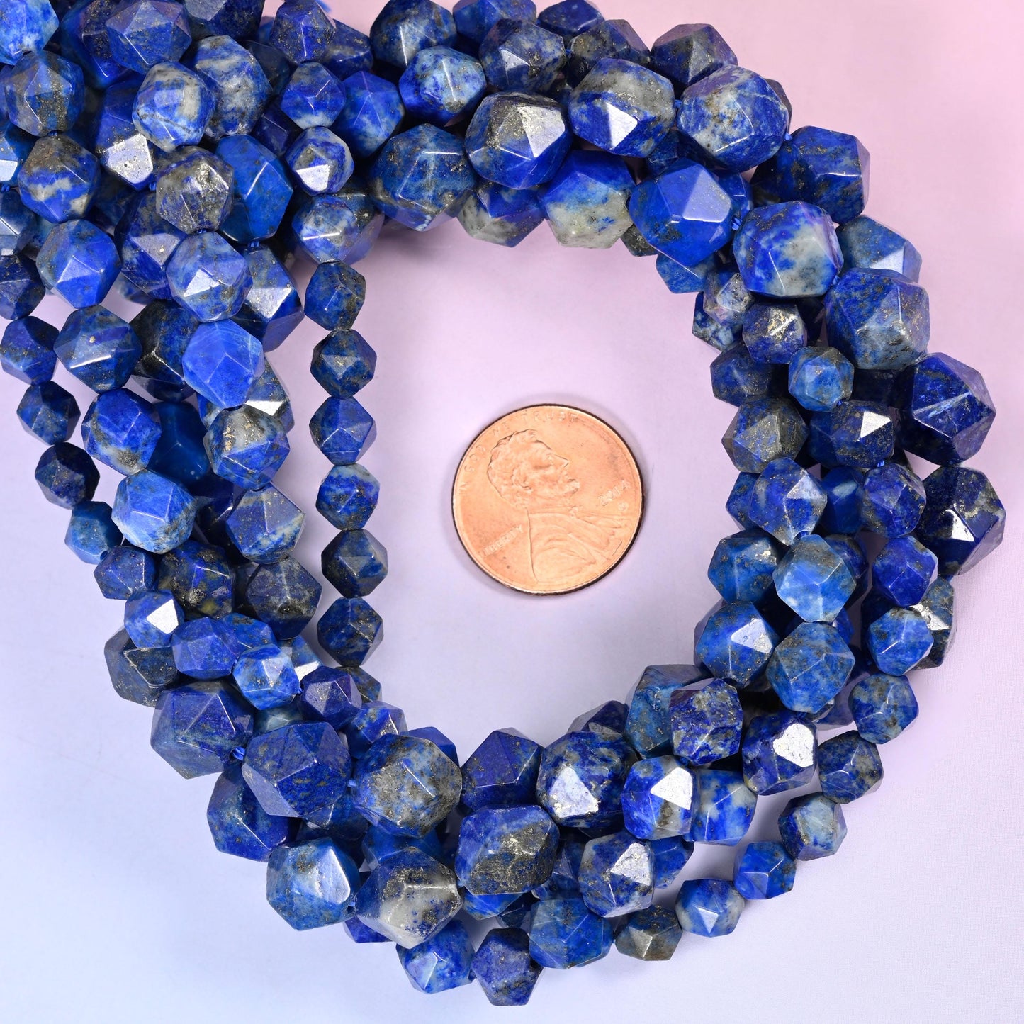 Blue Lapis Beads: Faceted Diamond Star Cut, 6-10mm, 15.5 inch Strand
