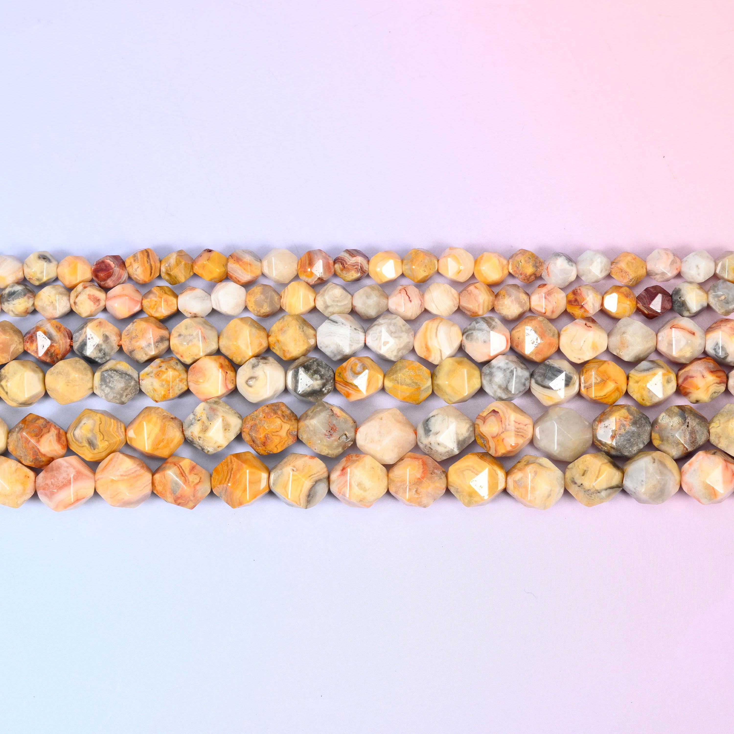 Crazy Agate Beads: Faceted Diamond Star Cut, 6-10mm, 15.5 inch Strand