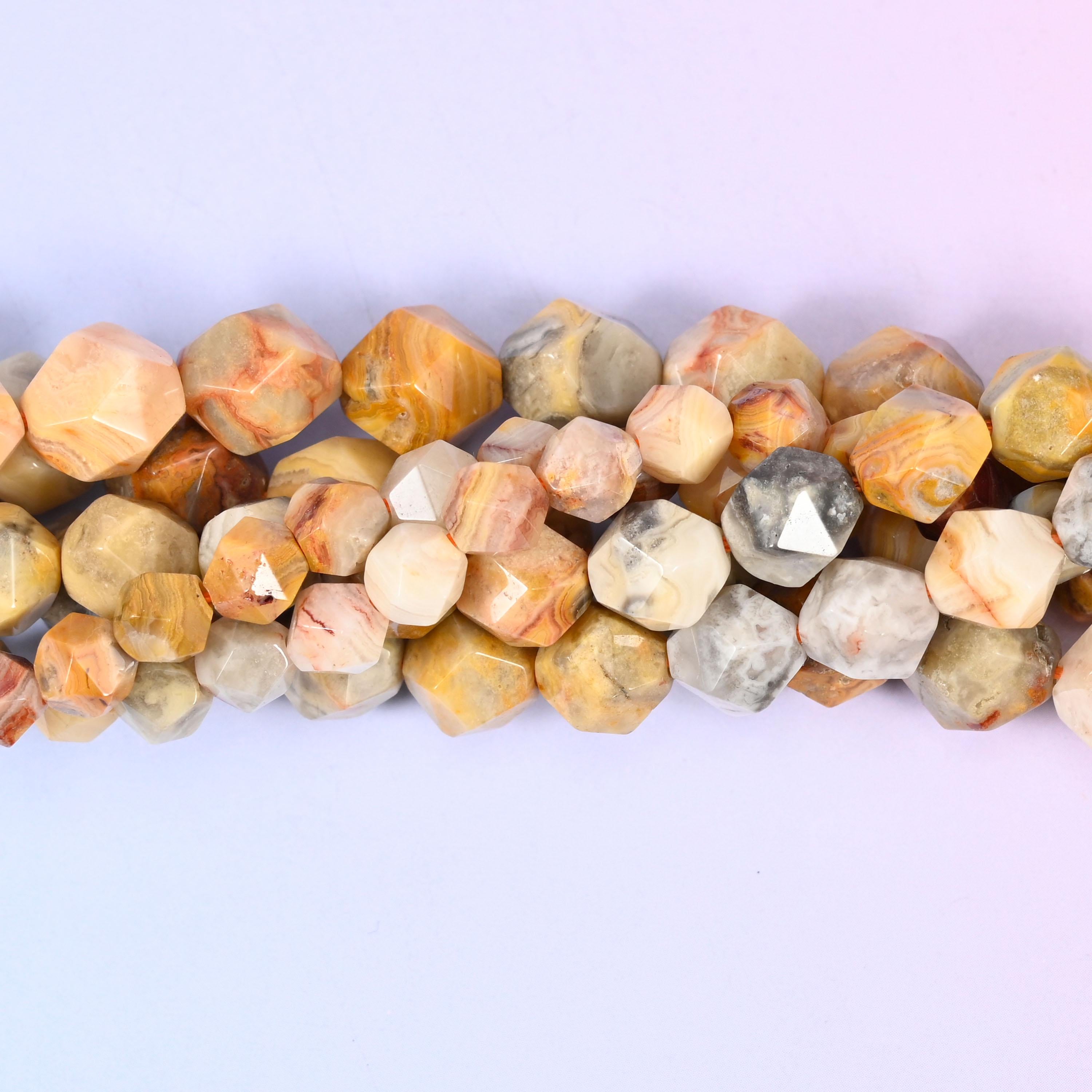 Crazy Agate Beads: Faceted Diamond Star Cut, 6-10mm, 15.5 inch Strand