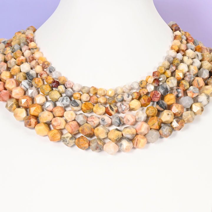 Crazy Agate Beads: Faceted Diamond Star Cut, 6-10mm, 15.5 inch Strand